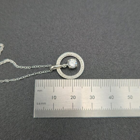 19 Inch Sterling Silver Floating Cubic Zirconia Gem Pendant Necklace A6167 - Picture 7 of 8